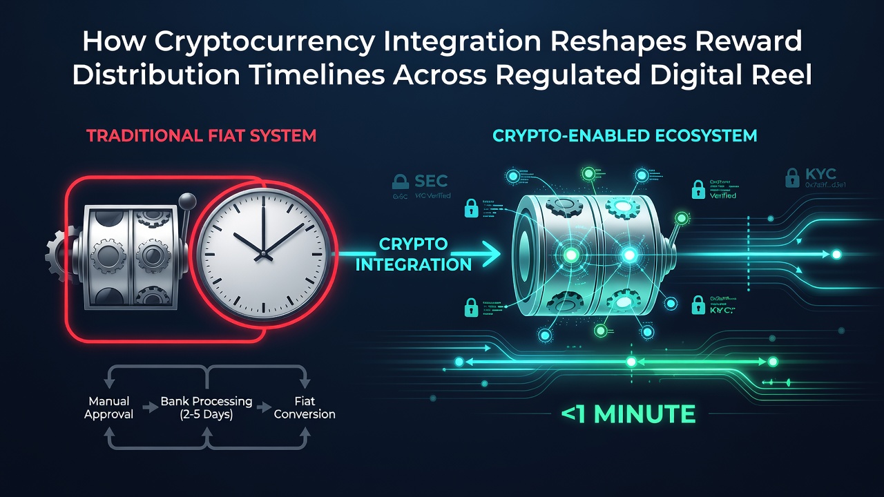 Data patterns showing reward timeline compression after cryptocurrency adoption in regulated reel platforms