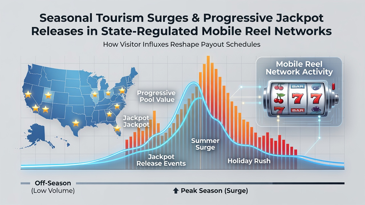 Mobile reel gaming interface displaying progressive jackpot counters during a peak tourism period in a coastal state