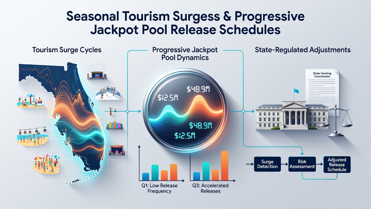 Data visualization charts showing progressive jackpot release timing adjustments aligned with seasonal tourism metrics in regulated mobile networks