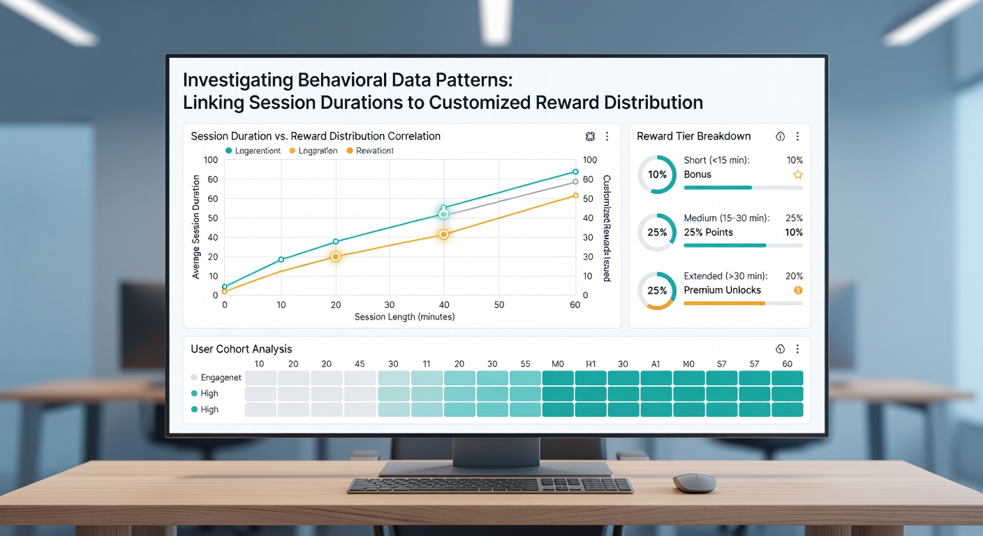 Analytics dashboard displaying correlations between mobile session times and personalized reel rewards