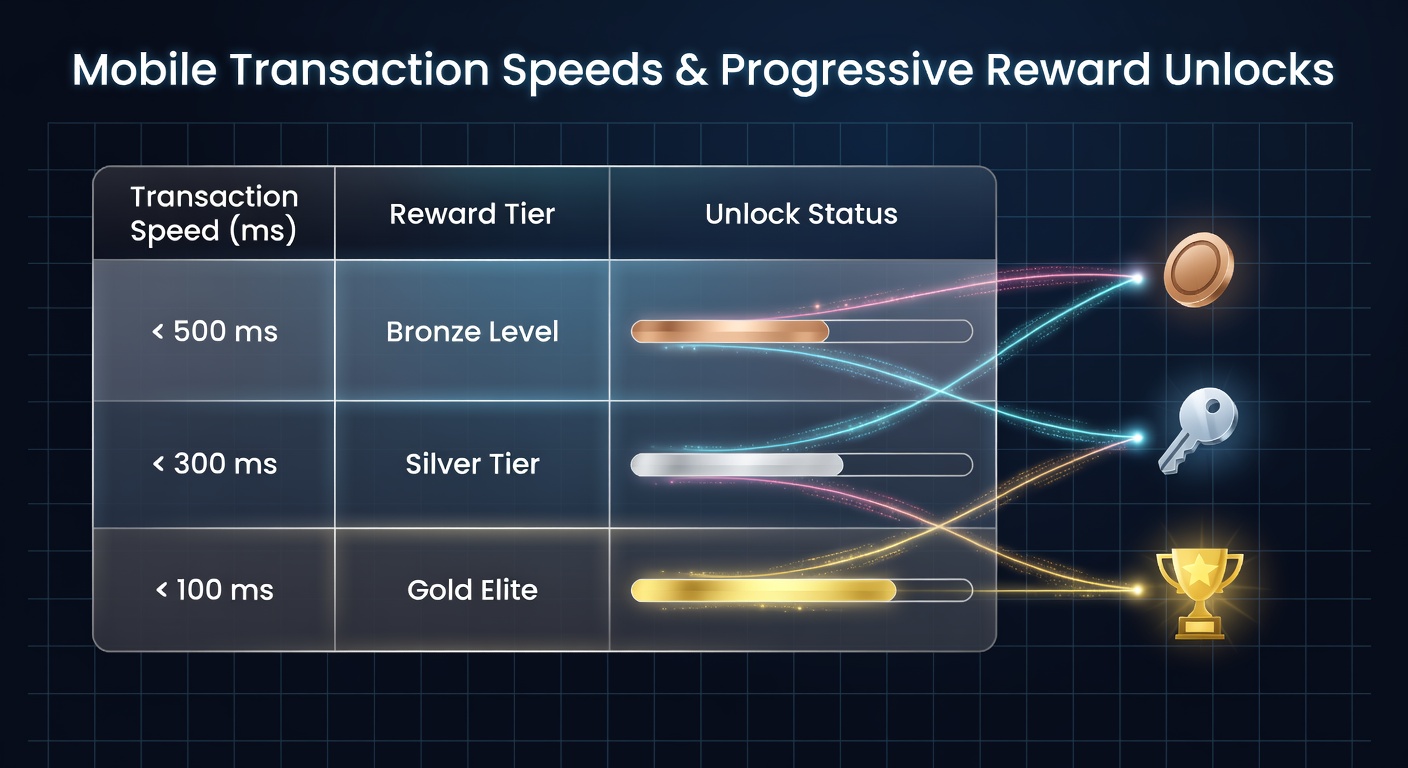 Mobile device displaying live interactive table game with transaction speed indicators and progressive reward unlock notifications