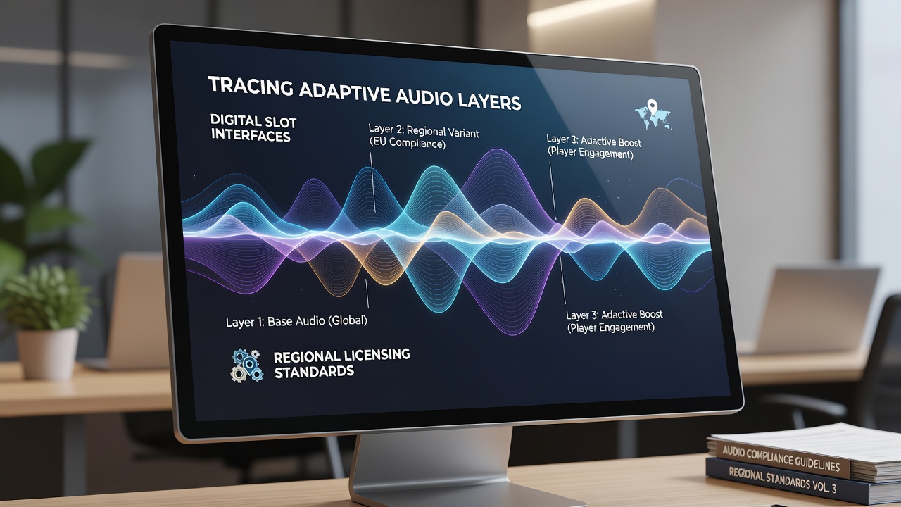 Regulatory compliance dashboard showing audio layer adjustments mapped to different licensing jurisdictions